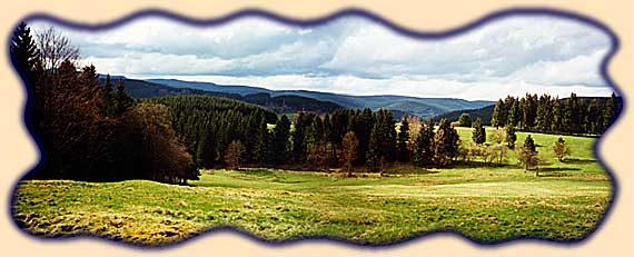 Blick vom Weg zum Auerhahn auf den Th&uuml;ringer Hauptkamm.