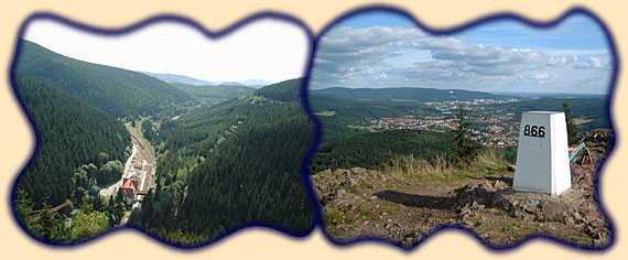 Blick vom B&auml;renstein auf den Bahnhof Oberhof (links) und vom Ruppberg auf Zella-Mehlis und Suhl-Nord (rechts)